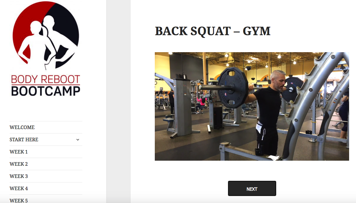 Body Reboot Bootcamp - back squat gym
